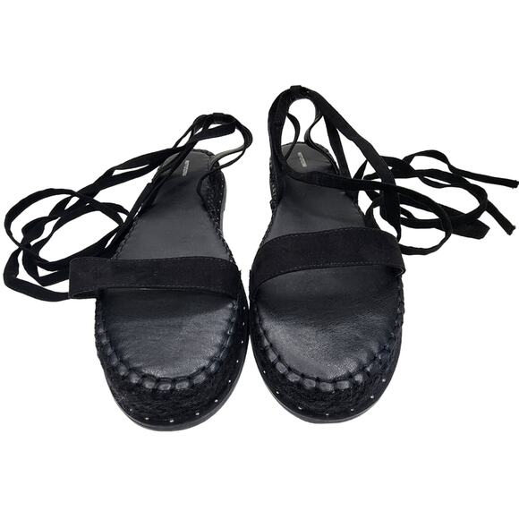 PrettyLittleThing Black Mini Studded Flatform Espadrille Sandals Size 8 - Picture 1 of 9